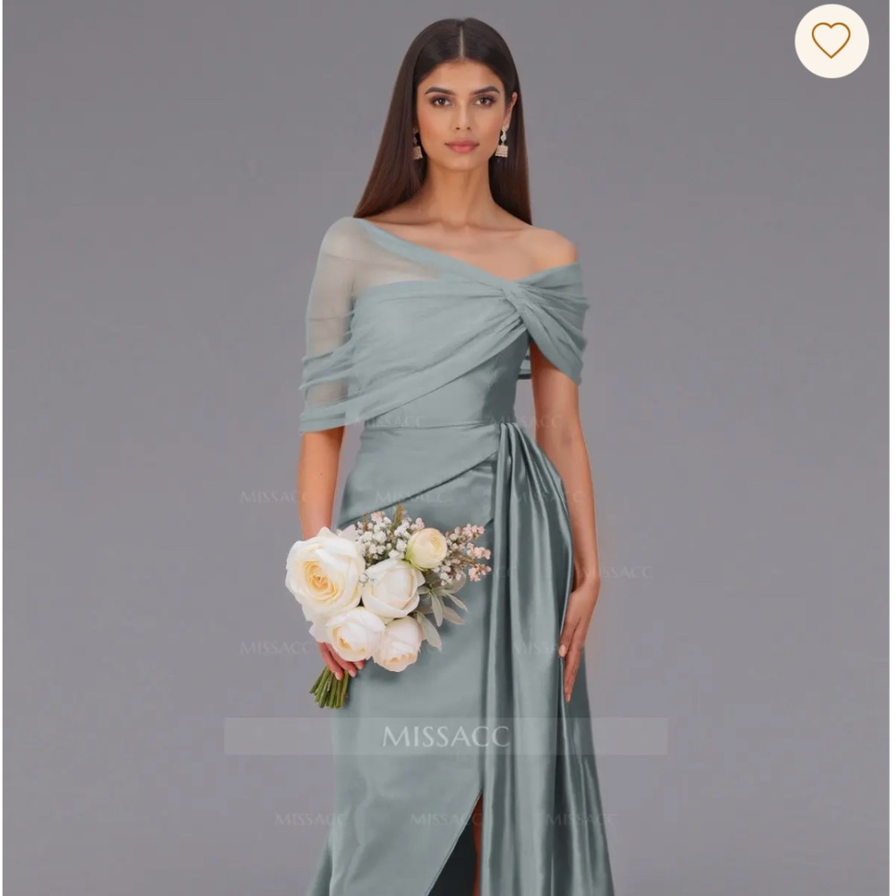 Missacc Tulle Asymmetrical Neckline Satin Bridesmaid Dress